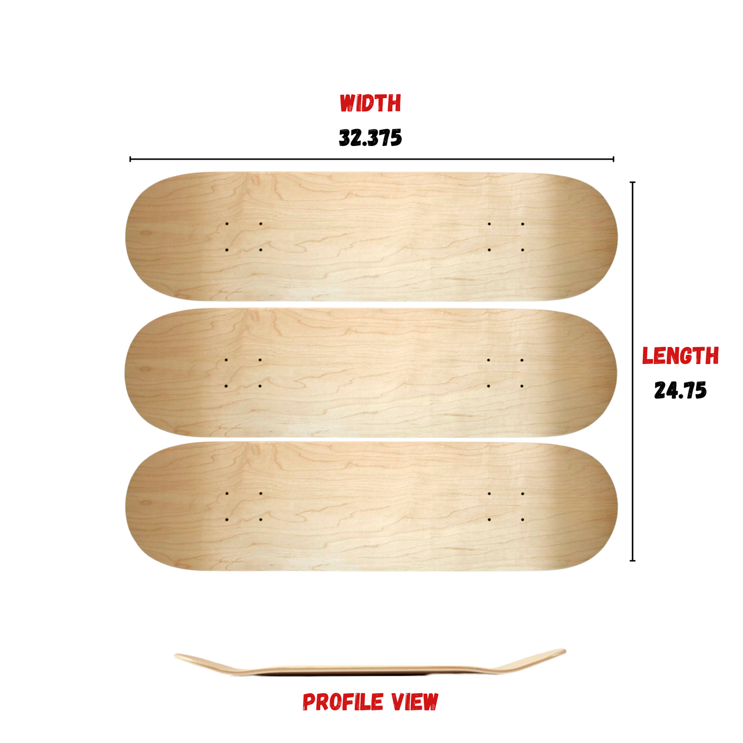 FreshSkateDecks Skateboard Deck Set Size